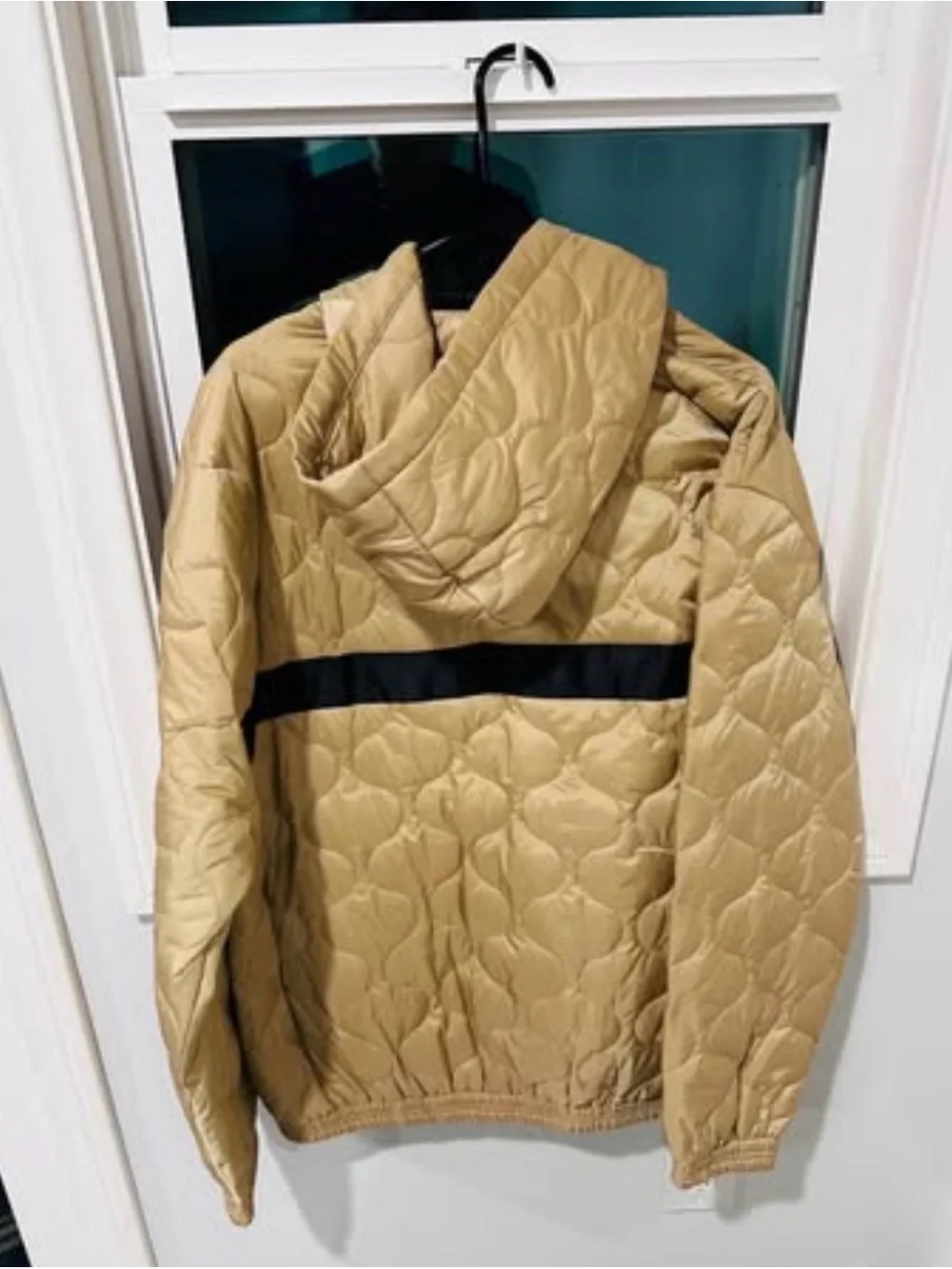 Brand New True Religion Tan Quilted Hooded Pullover with Black Chest Band